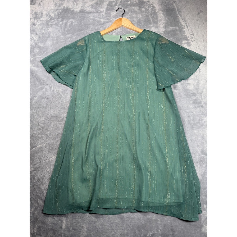 Show Me Your Mumu Jenner Dress Womens Small Green Gold Shimmer Flutter Sleeve
